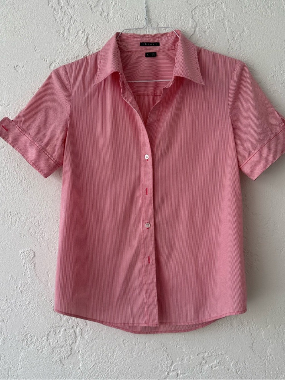 Theory Striped Red and White Button-Up Shirt